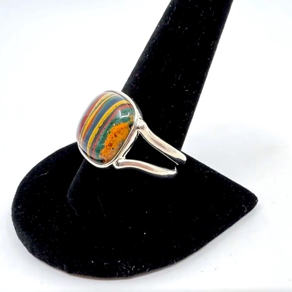 M JAY KING DTR Sterling Silver Rainbow Calsilica Cabochon Square Ring Sz 11 NWT - Picture 2 of 7